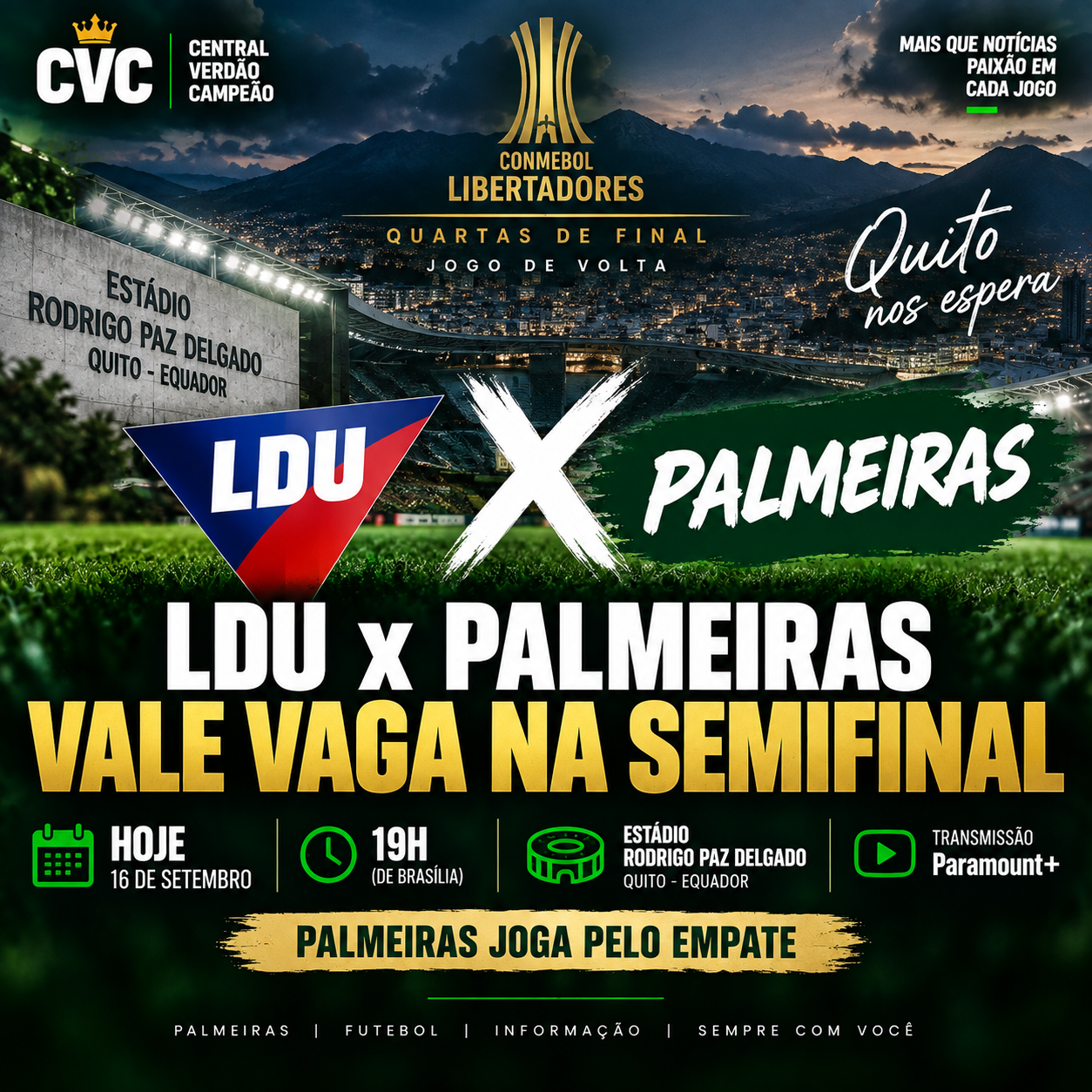 LDU x Palmeiras hoje: onde assistir, horário e provável escalação pela Libertadores