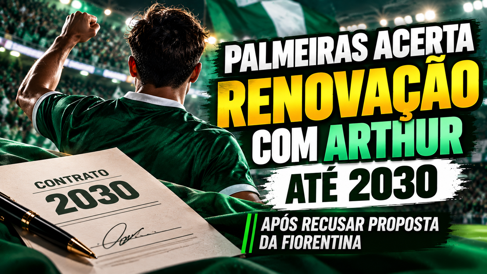 Palmeiras acerta renovação com Arthur até 2030 após recusar proposta da Fiorentina